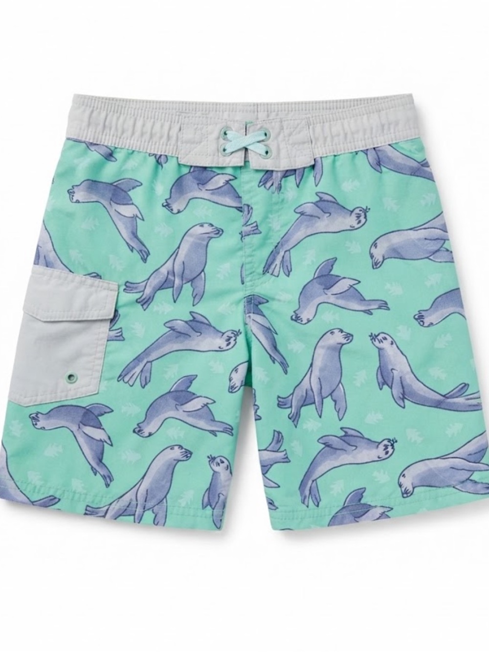 Kids Boys Cat & Jack Seal Print Swim Trunks - Aqua Size Small